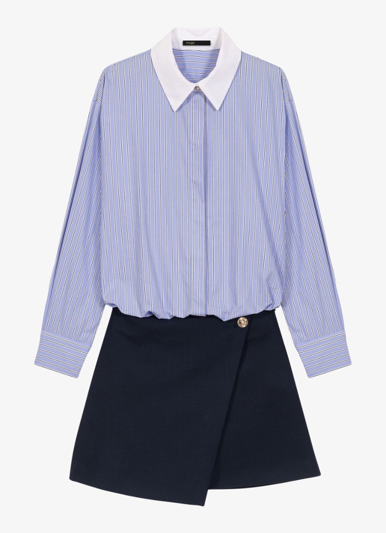 Maje Dames Mini blousejurk met streepprint in de kleur Blauw