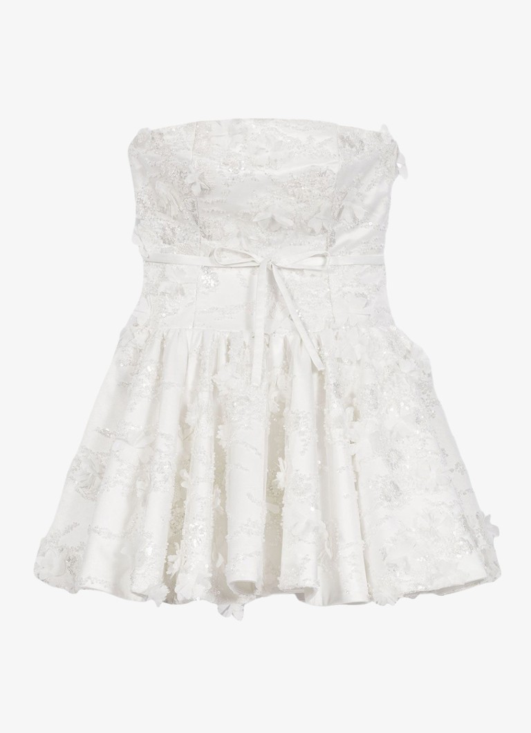 Maje Dames Strapless mini jurk van kant met plooien in de kleur Wit