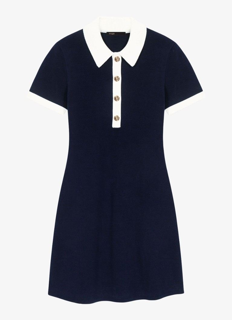 Maje Dames Fijngebreide mini tuniekjurk met polokraag in de kleur Donkerblauw
