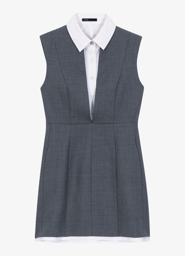 Maje Dames Rigrey mini jurk in wolblend met afneembare kraag in de kleur Grijs