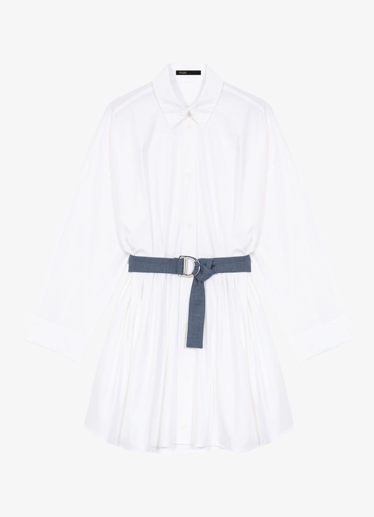 Maje Dames Rishirt mini blousejurk met ceintuur in de kleur Wit
