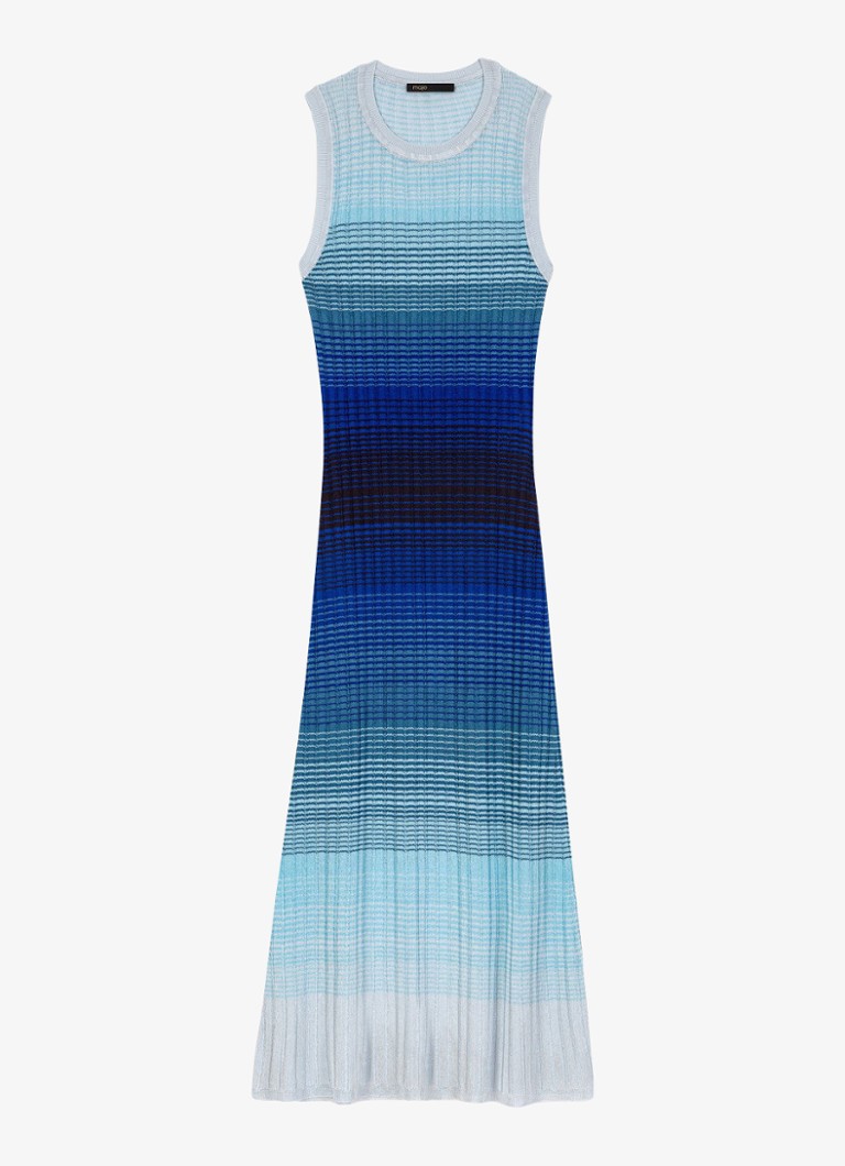 Maje Dames Rirano fijngebreide midi jurk met print in de kleur Donkerblauw