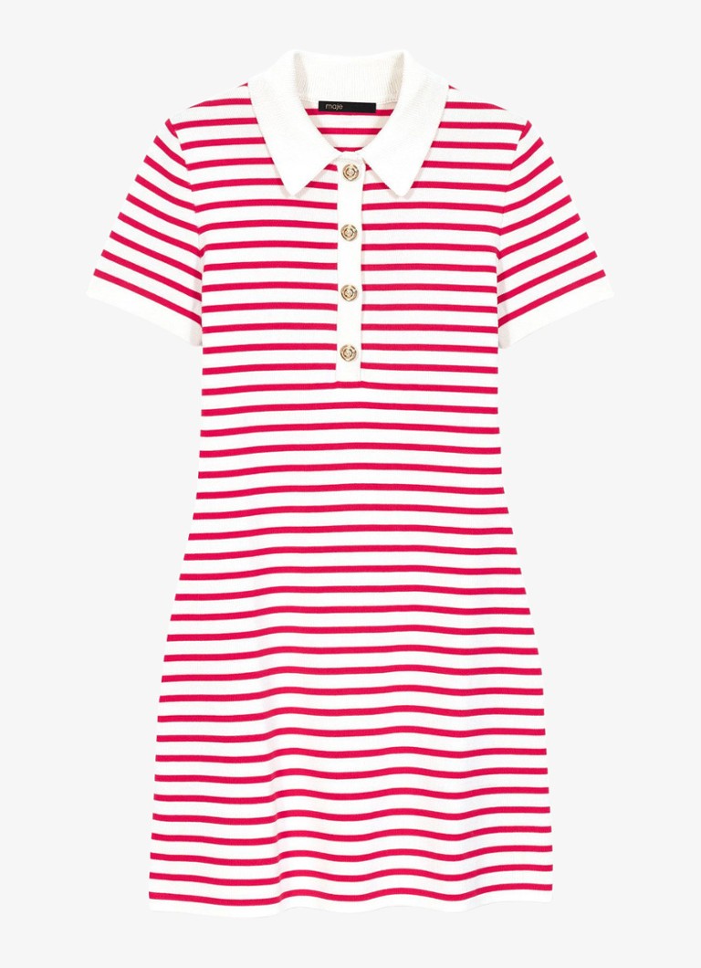 Maje Dames Tuniekjurk met polokraag en streepprint in de kleur Rood