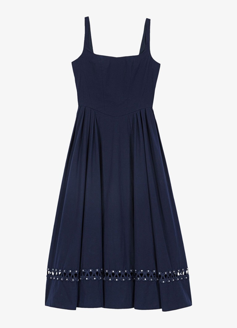 Maje Dames Robolite midi jurk met opengewerkt dessin in de kleur Donkerblauw