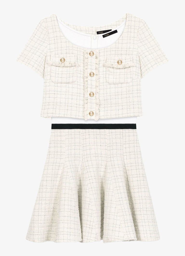 Maje Dames Mini rok en cropped vest van tweed in de kleur Beige