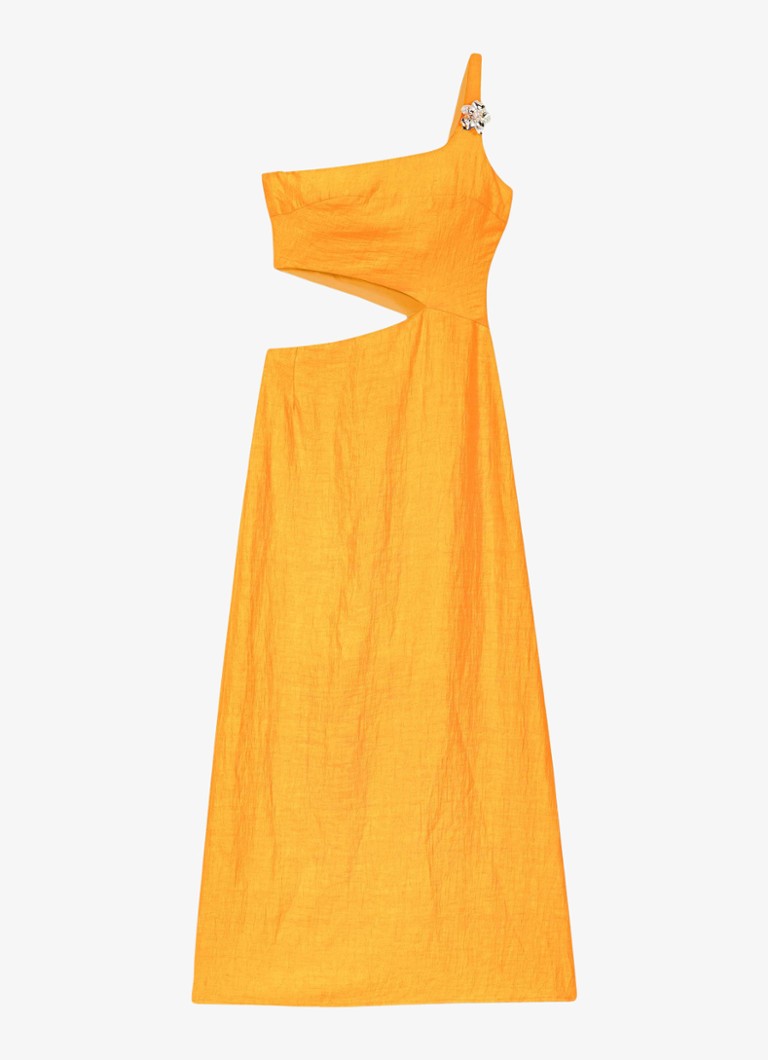 Maje Dames Midi jurk in linnenblend met cut-out detail in de kleur Okergeel