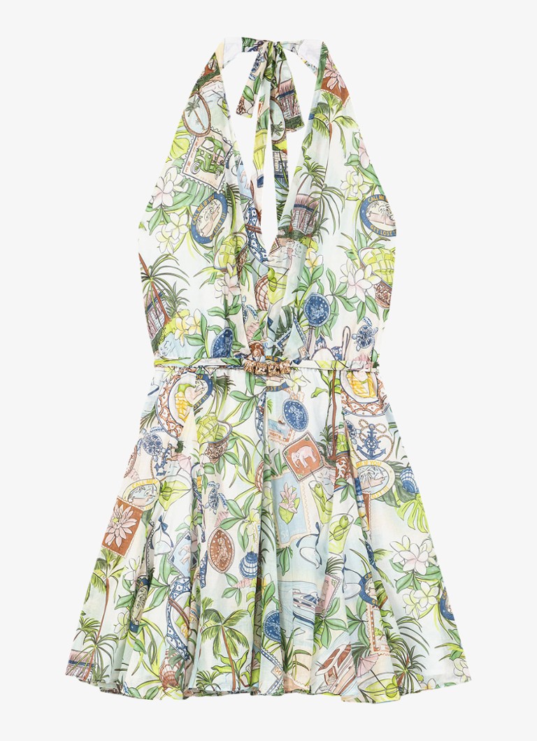Maje Dames Mini jurk met print en strikceintuur in de kleur Groen