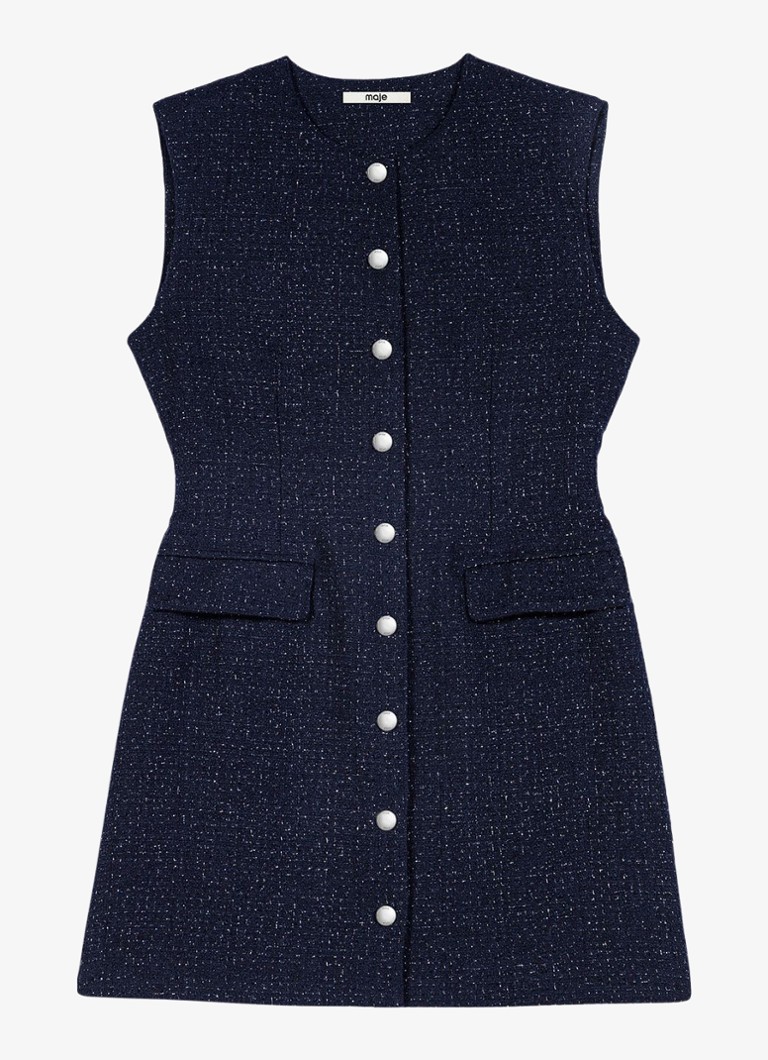 Maje Dames Mini blousejurk met lurex en klepzakken in de kleur Donkerblauw