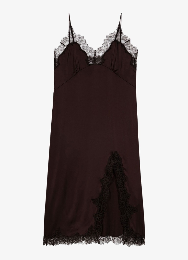 Maje Dames Mini jurk met details van kant in de kleur Donkerbruin