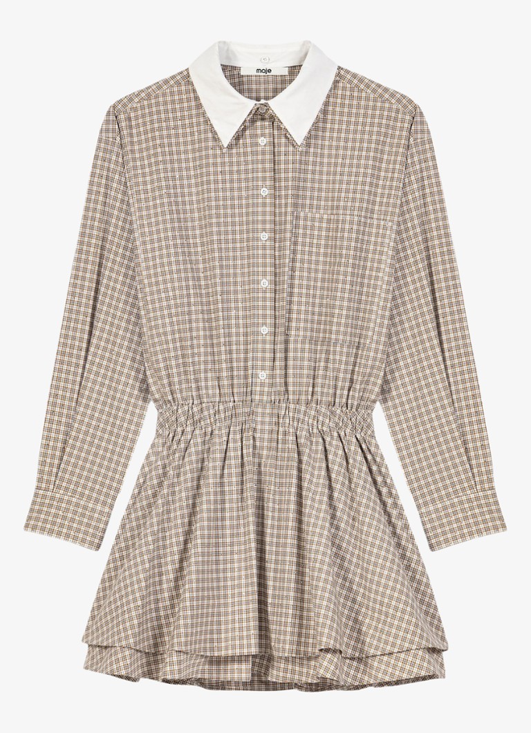 Maje Dames Blousejurk met strassdetails met ruitdessin in de kleur Beige / Beige