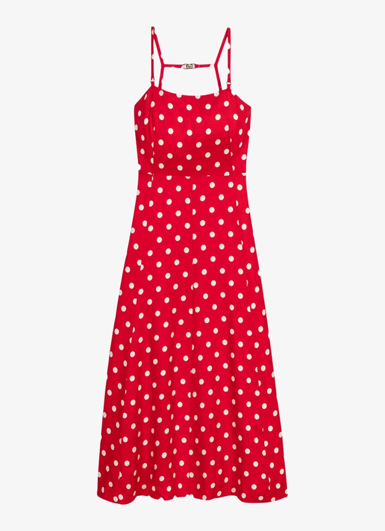 Maje Dames Maxi jurk met stippenprint en rugdecolleté van linnen in de kleur Rood