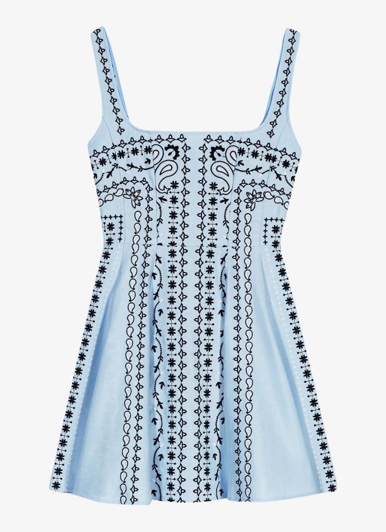Maje Dames Korte geborduurd linnen blend jurk in de kleur Donkerblauw