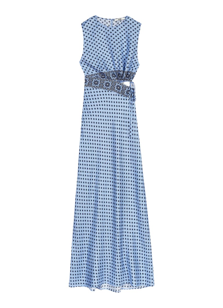 Maje Dames Maxi jurk van zijde met cut-out detail en print in de kleur Lichtblauw