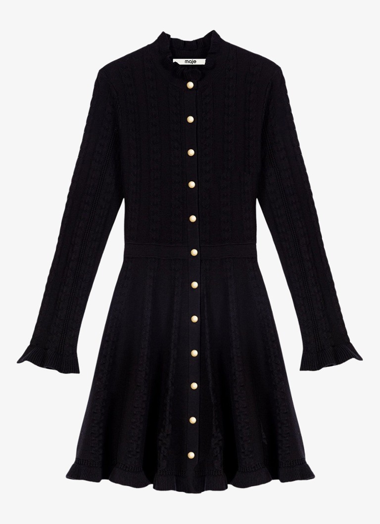 Maje Dames Mini jurk in wolblend in de kleur Zwart