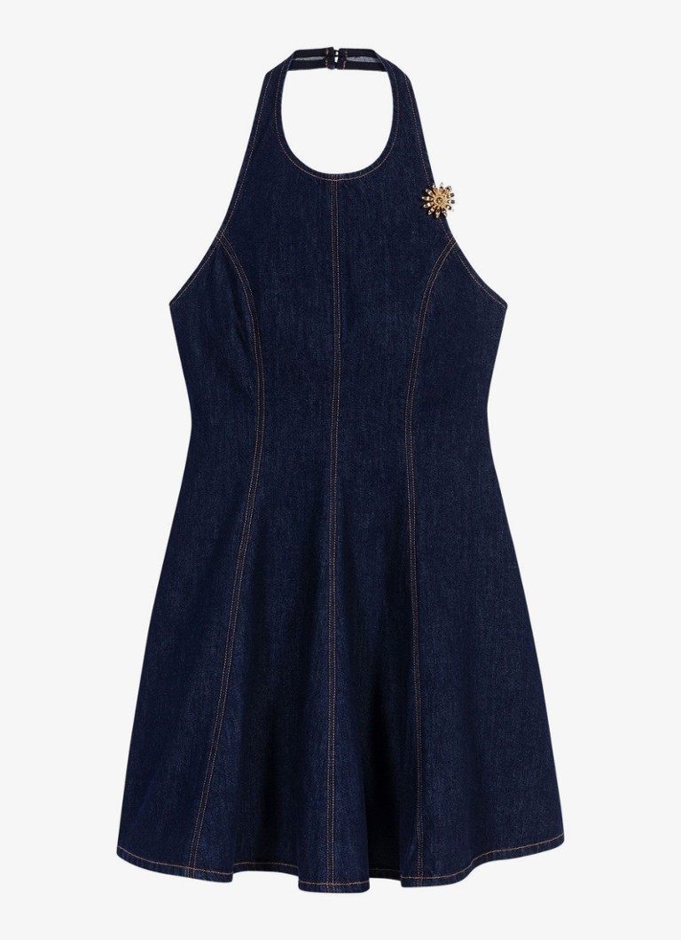 Maje Dames Korte denim jurk met broche in de kleur Donkerblauw