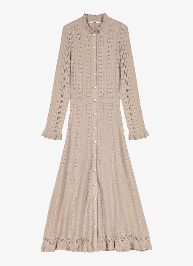 Maje Dames Midi blousejurk in wolblend met ruches in de kleur Beige