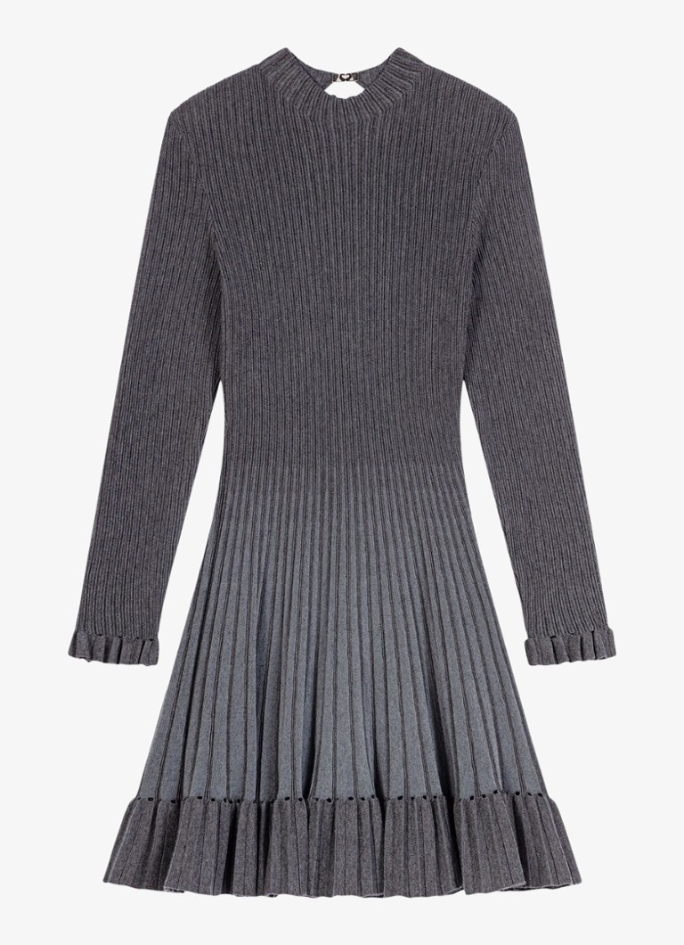 Maje Dames Ribgebreide mini jurk in wolblend in de kleur Grijs