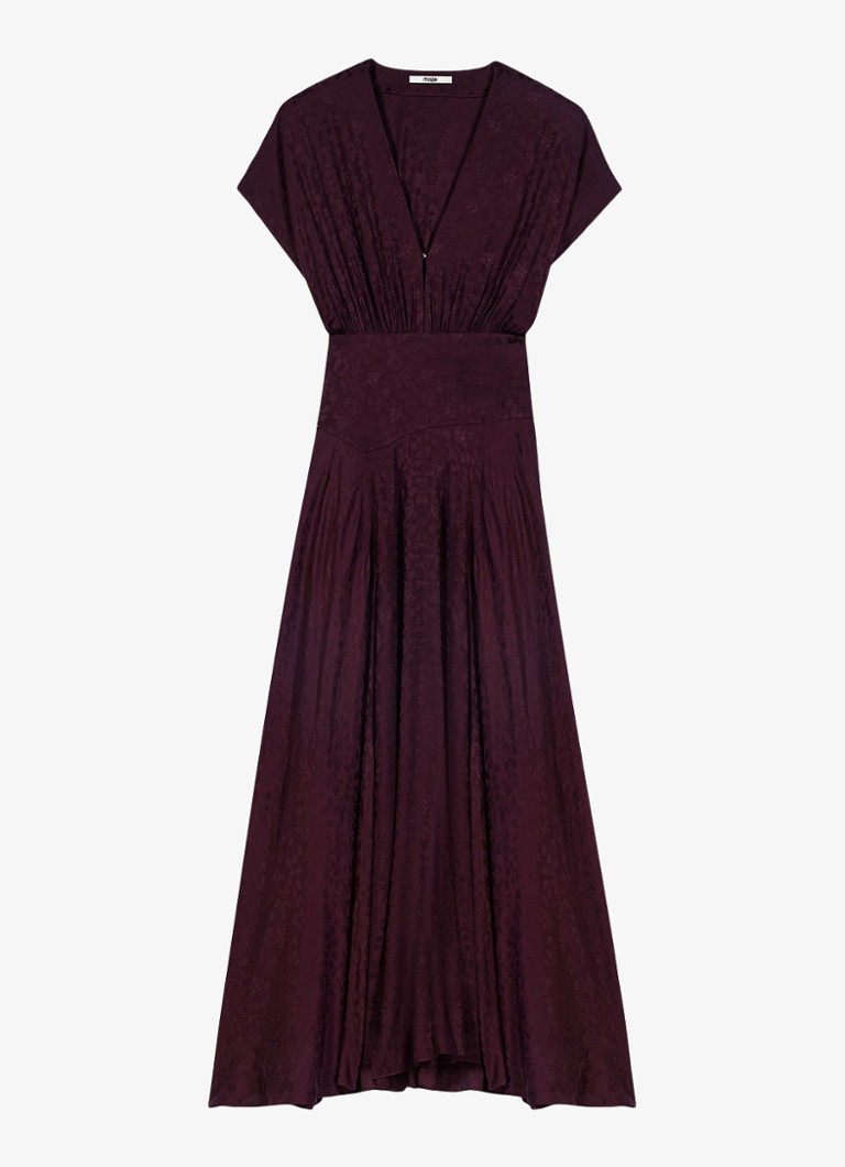 Maje Dames Midi jurk met jacquarddessin in de kleur Bordeauxrood