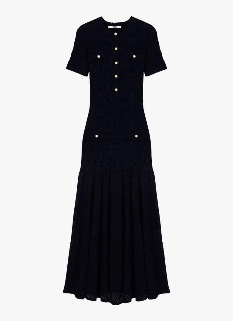 Maje Dames Maxi jurk met sierknopen in de kleur Donkerblauw