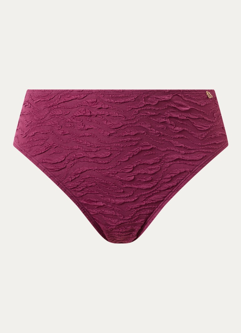 Beachlife Dames High waisted bikinislip met structuur in de kleur Aubergine, maat: 38