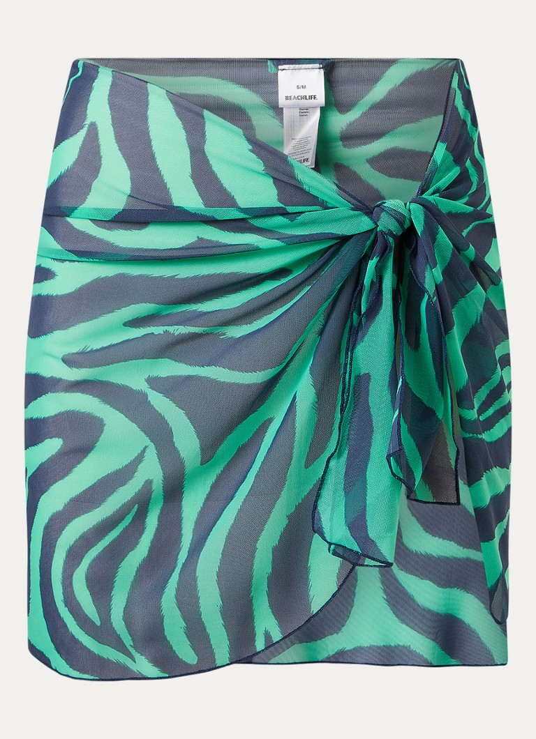 Beachlife Dames Pareo mini strandrok met print 100 x 45 cm in de kleur Groen, maat: S/M