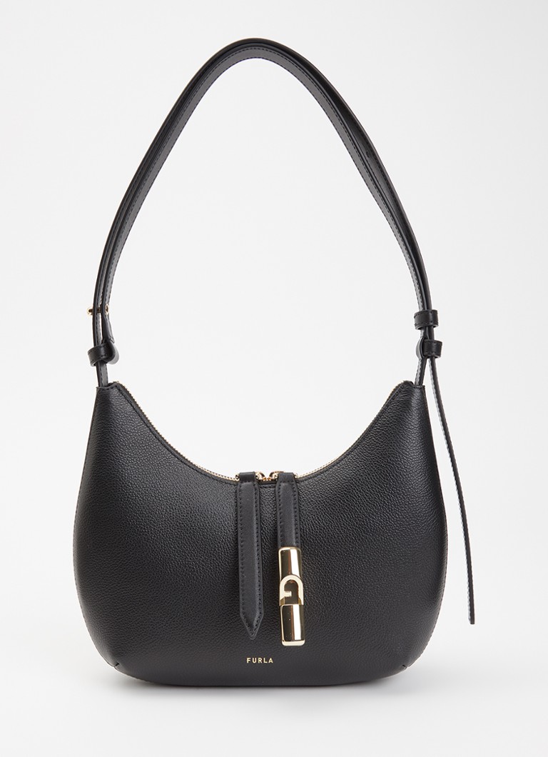 FURLA Dames Goccia S schoudertas van leer in de kleur Zwart, maat: 90