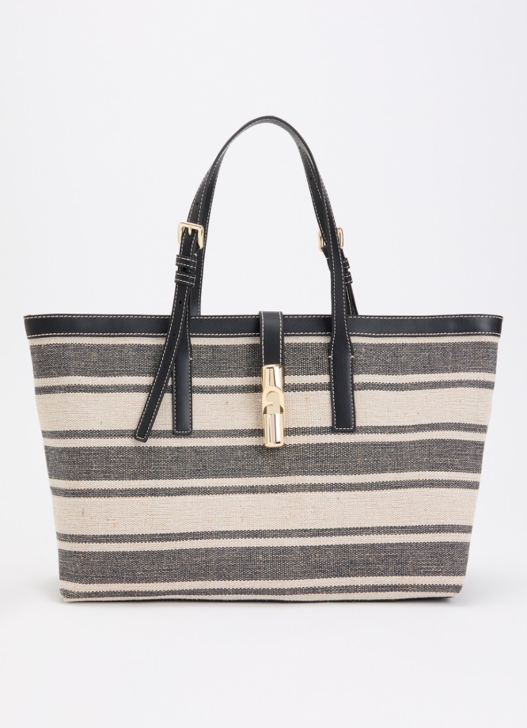 FURLA Dames Debby L shopper van canvas met leren details in de kleur Beige, maat: 1SZ