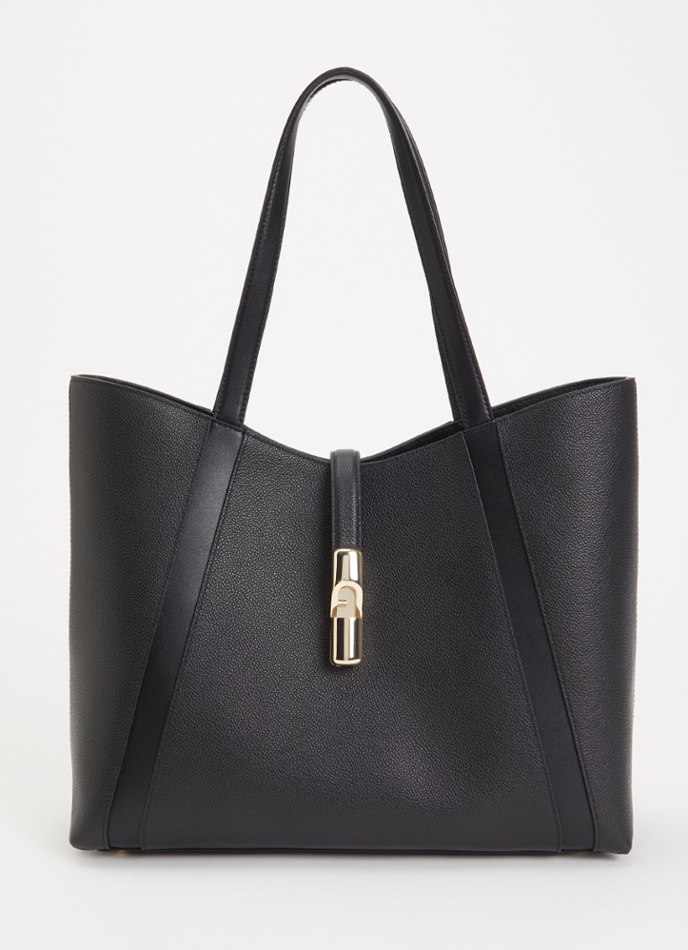 FURLA Dames Goccia L schoudertas van kalfsleer met logo in de kleur Zwart, maat: 1SZ