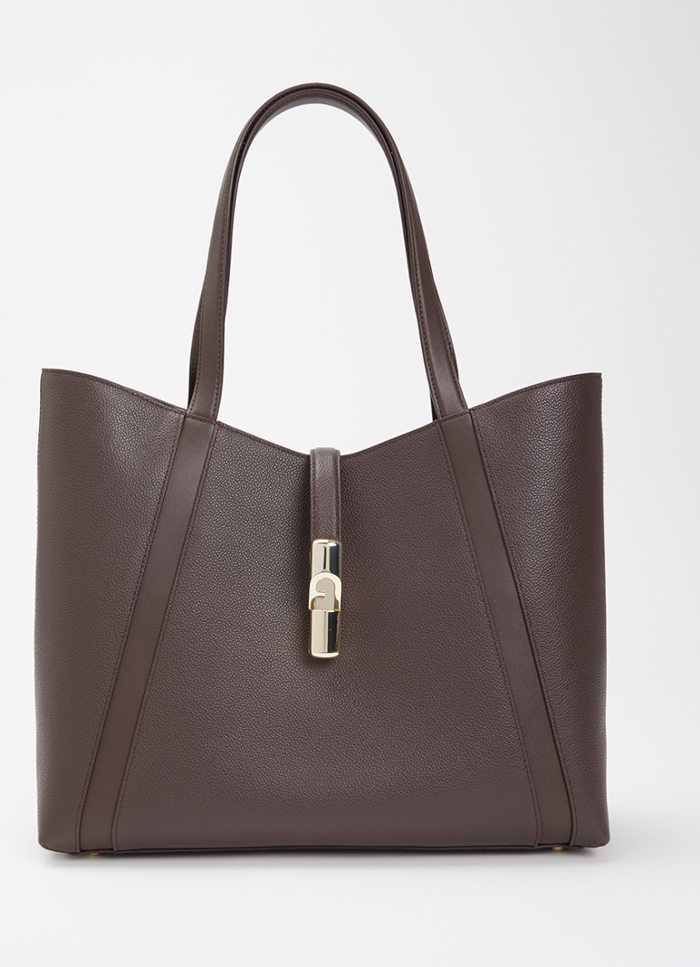 FURLA Dames Goccia L schoudertas van kalfsleer met logo in de kleur Donkerbruin, maat: 1SZ