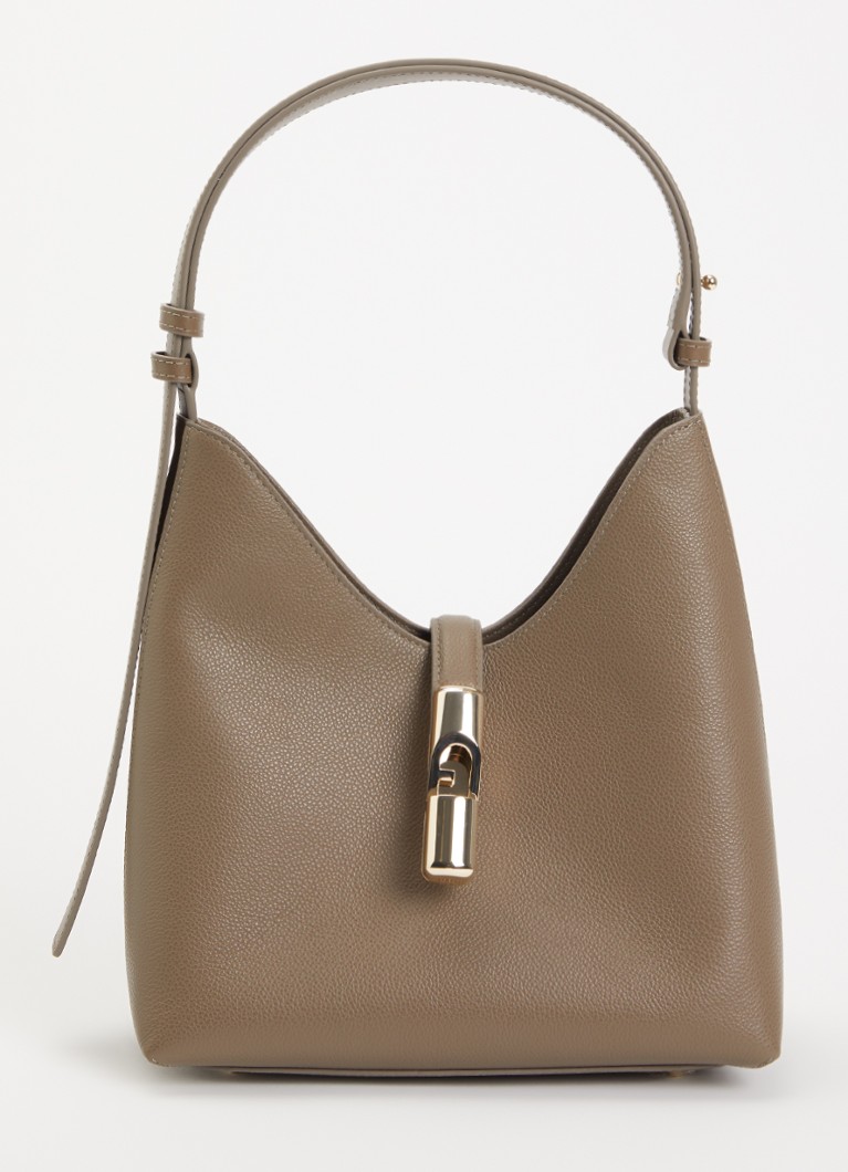 FURLA Dames Goccia S schoudertas van leer met verstelbare schouderriem in de kleur Taupe, maat: 1SZ