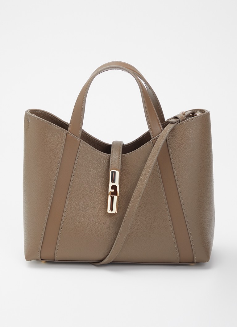 FURLA Dames Goccia S shopper van leer met afneembare schouderriem in de kleur Taupe, maat: 1SZ