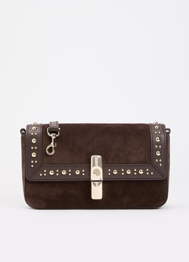 FURLA Dames Iride S crossbodytas van suède met studs en afneembare schouderriem in de kleur Bruin, maat: 1SZ