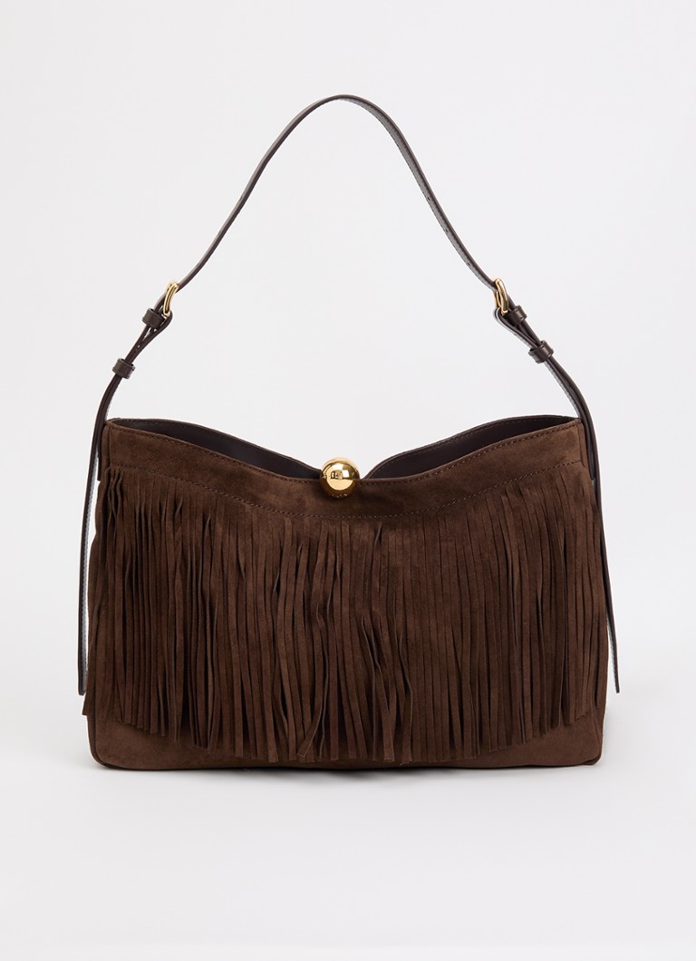 FURLA Dames Sfera Soft L schoudertas van suède met franjes in de kleur Chocoladebruin, maat: 1SZ