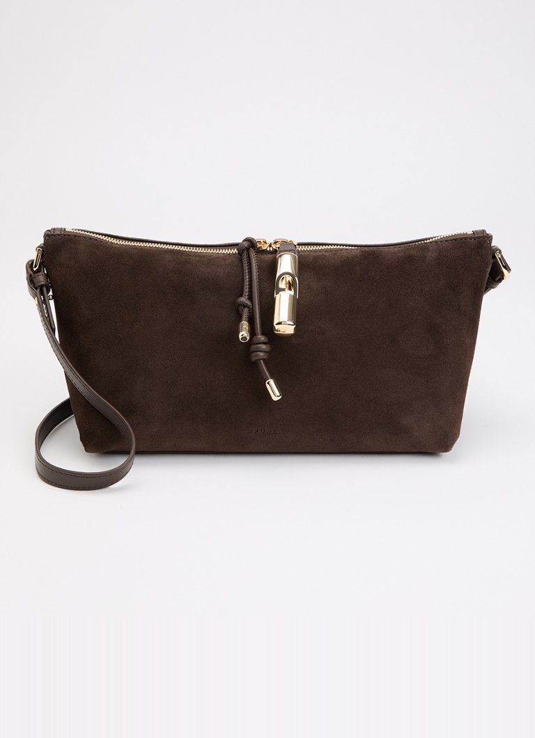FURLA Dames Debby Mini schoudertas van suède met verstelbare schouderriem in de kleur Donkerbruin, maat: 1SZ