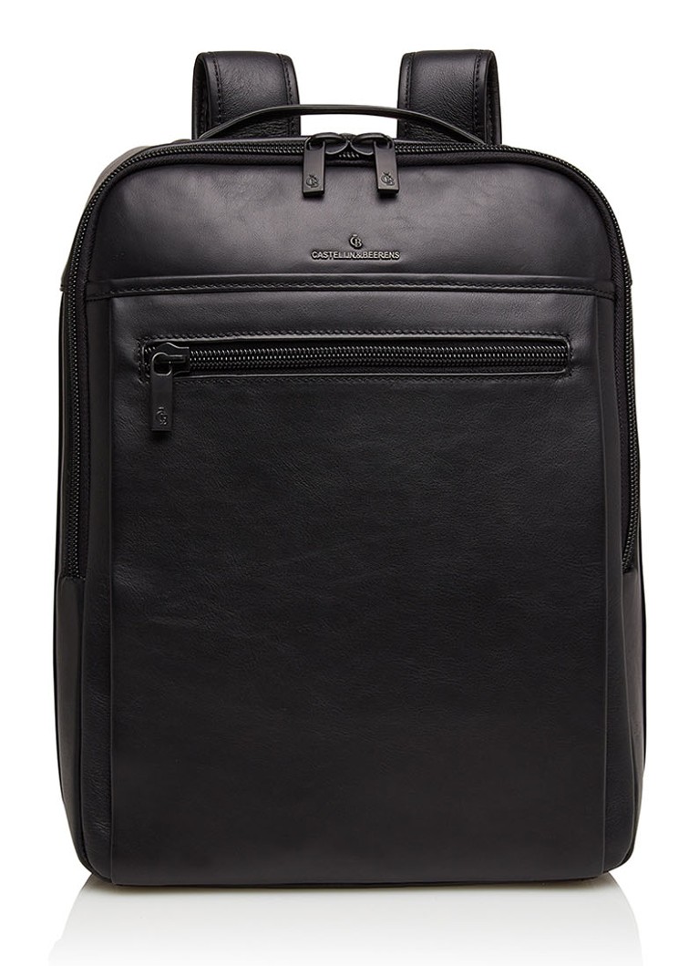 Castelijn & Beerens Victor rugzak van leer met 15,6 inch laptopvak Zwart - Deal