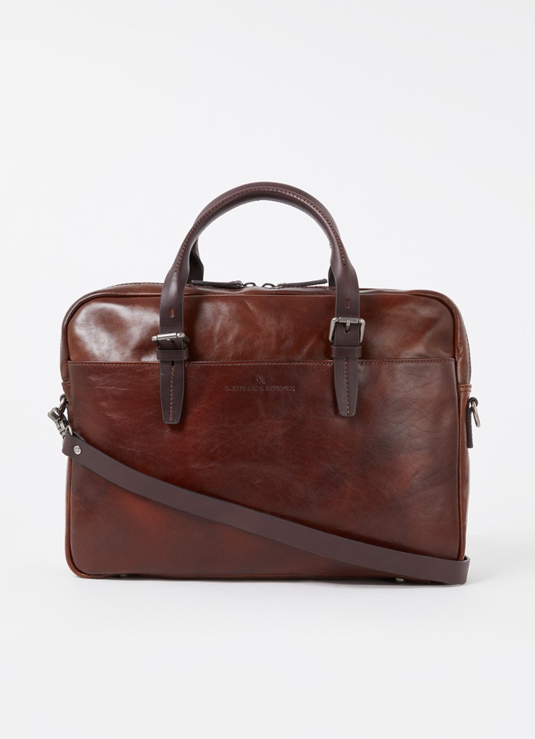 Castelijn & Beerens Heren Businesstas van leer met 15,6 inch laptopvak in de kleur Kastanjebruin, maat: 41x9x30