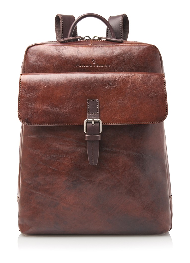 Castelijn & Beerens Rien rugzak van leer met 15,6 inch laptopvak Cognac - Deal