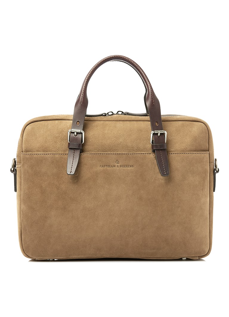 Castelijn & Beerens Laptoptas van nubuck met 15 inch laptopvak Camel - Deal