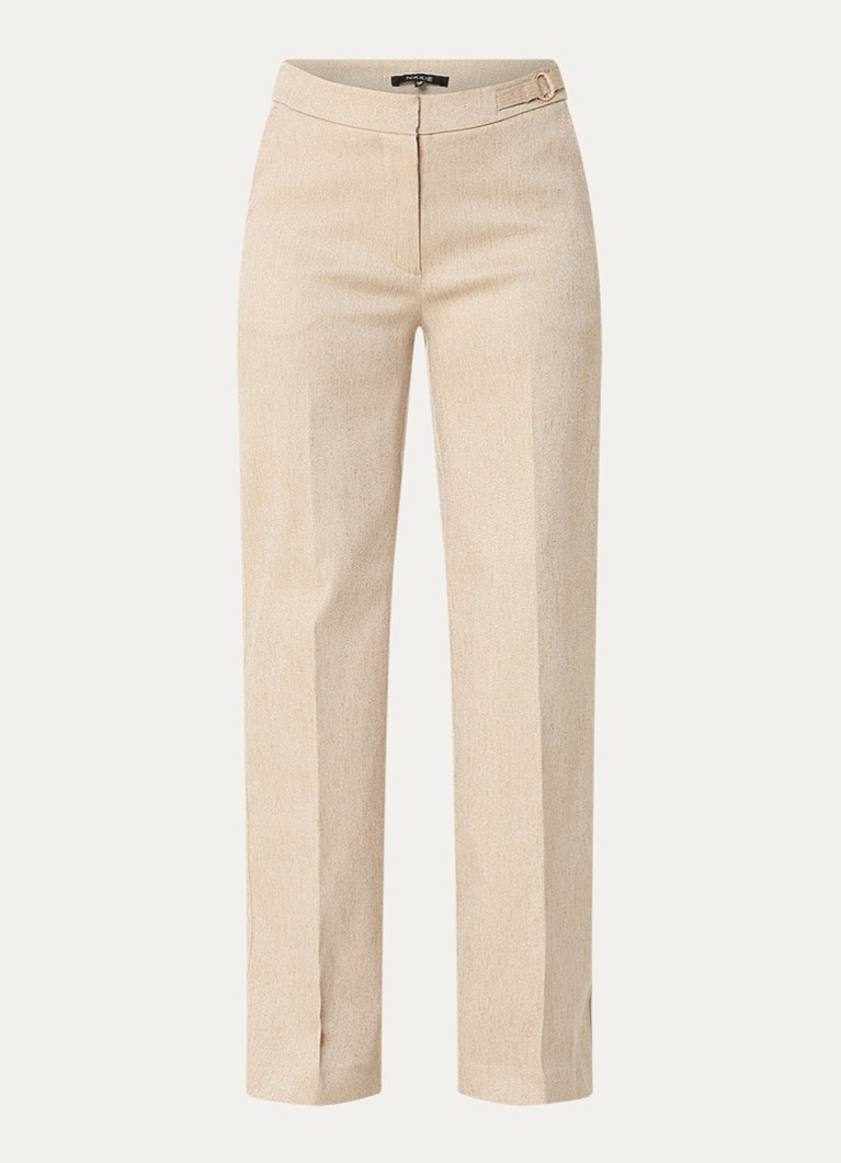 NIKKIE Dames Olympia high waist straight fit pantalon met lurex en persplooi in de kleur Beige