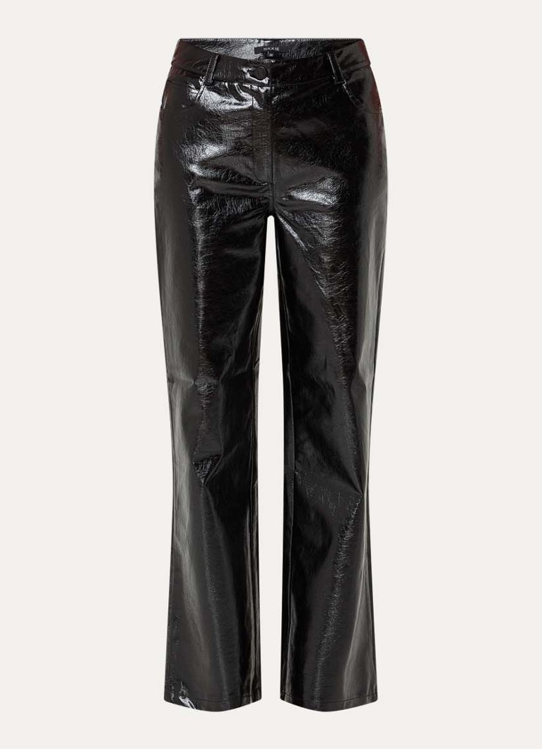 NIKKIE Dames Ondo high waist straight fit broek van imitatieleer met structuur in de kleur Zwart