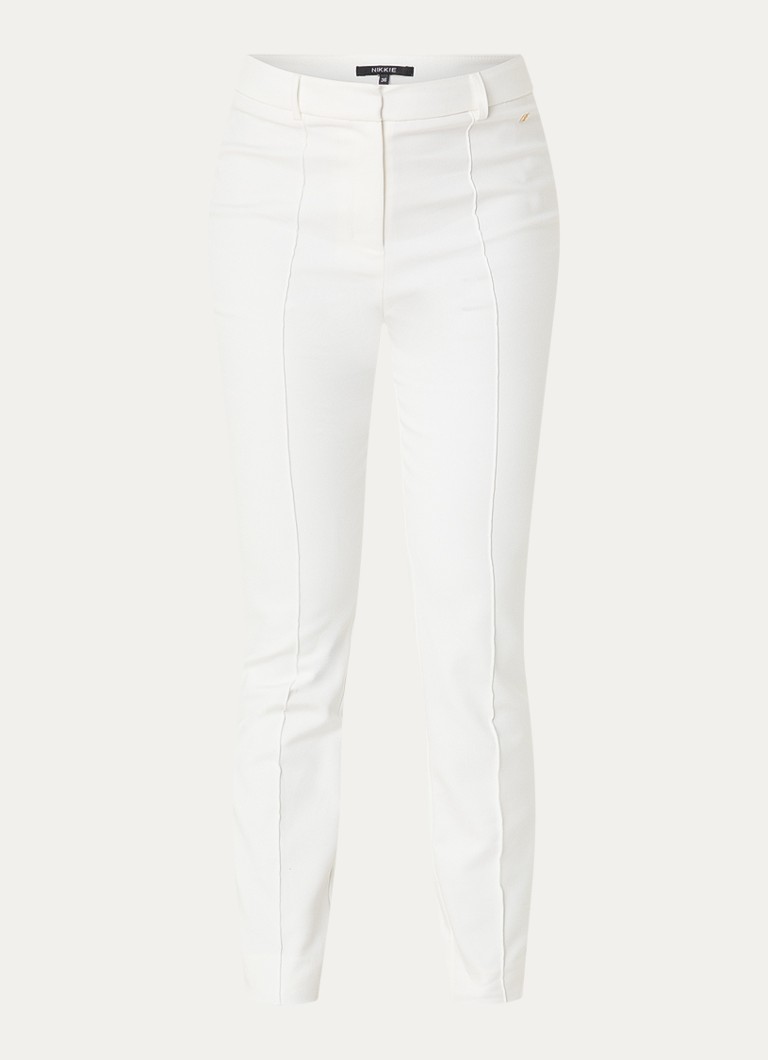 NIKKIE Dames Peoria high waist slim fit pantalon met persplooi in de kleur Wit