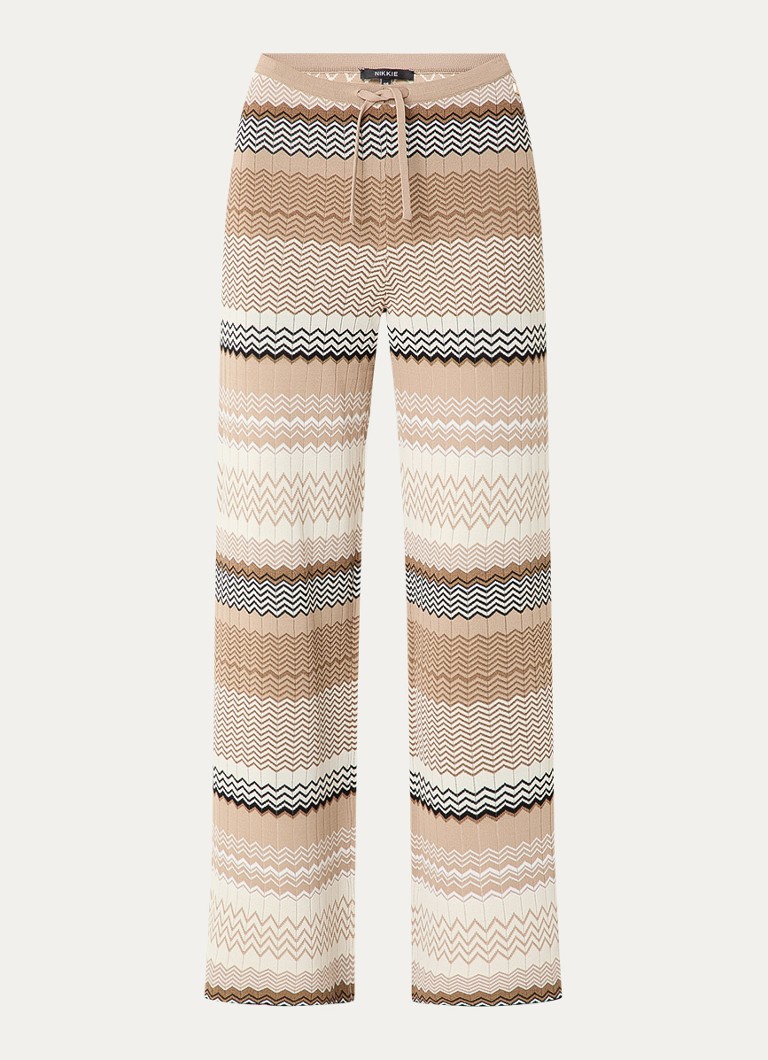NIKKIE Dames Pilazio high waist wide fit palazzo broek met grafische print in de kleur Zand