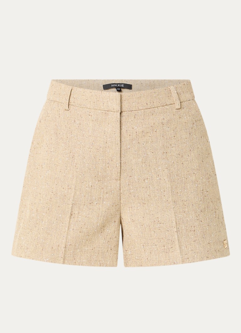 NIKKIE Dames Reza high waist straight fit korte broek met strass in de kleur Beige