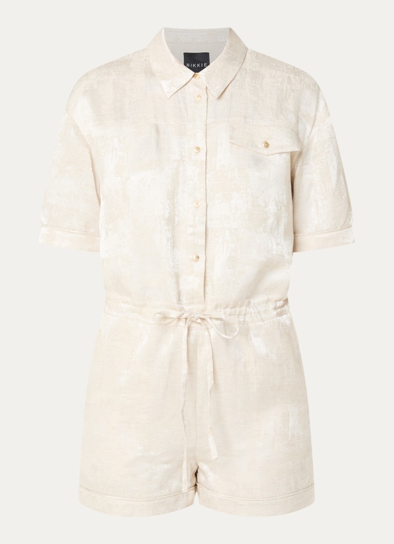 NIKKIE Dames Rialto loose fit playsuit met jacquard dessin en strikceintuur in de kleur Creme