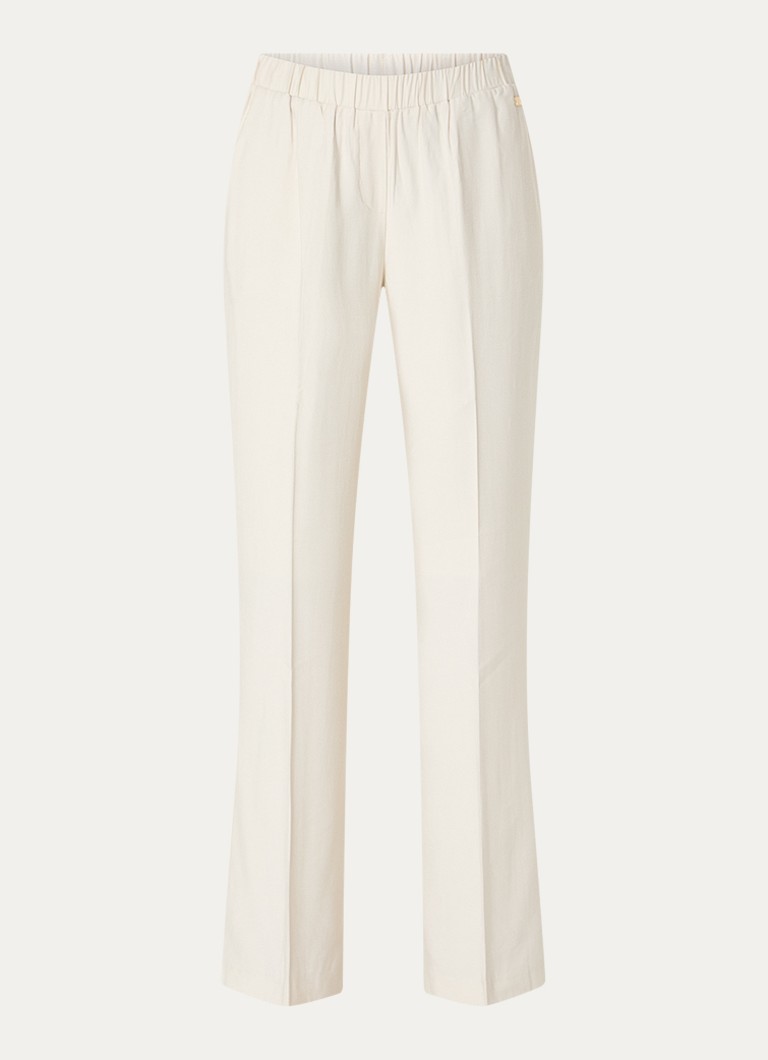 NIKKIE Dames Riva mid waist straight fit chino met persplooi en steekzakken in de kleur Creme