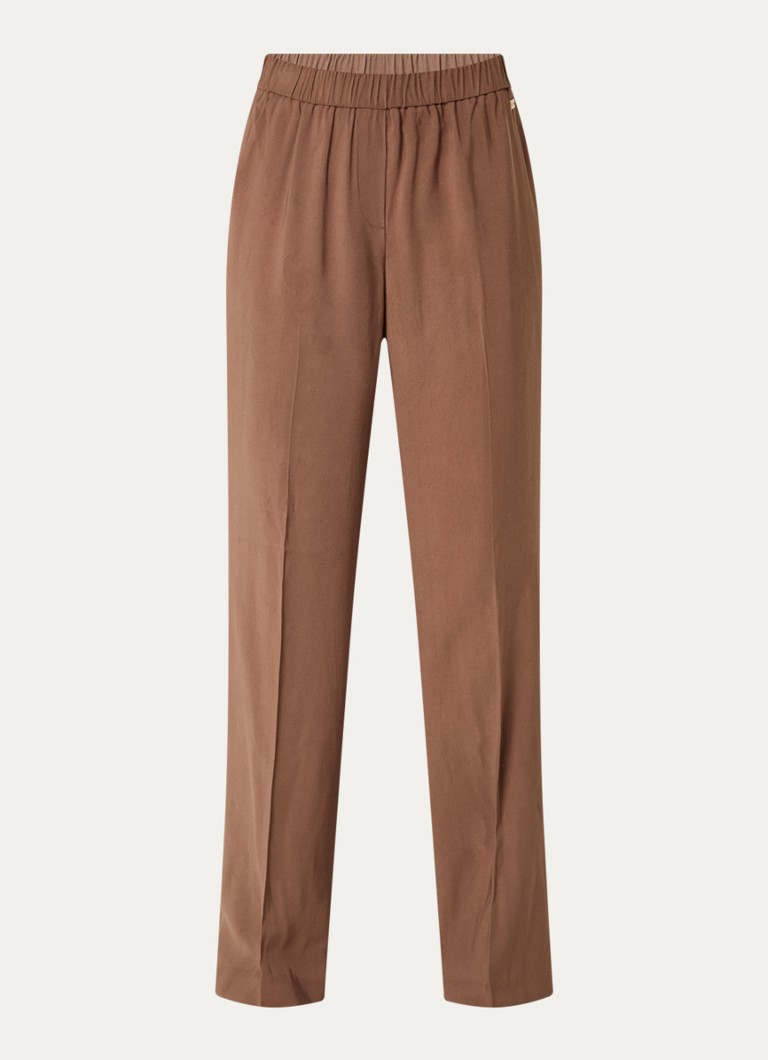 NIKKIE Dames Riva mid waist straight fit pantalon met persplooi en steekzakken in de kleur Bruin