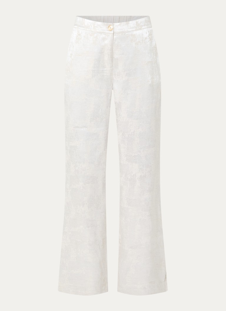 NIKKIE Dames Rialto high waist straight fit pantalon met jacquard dessin in de kleur Gebroken wit