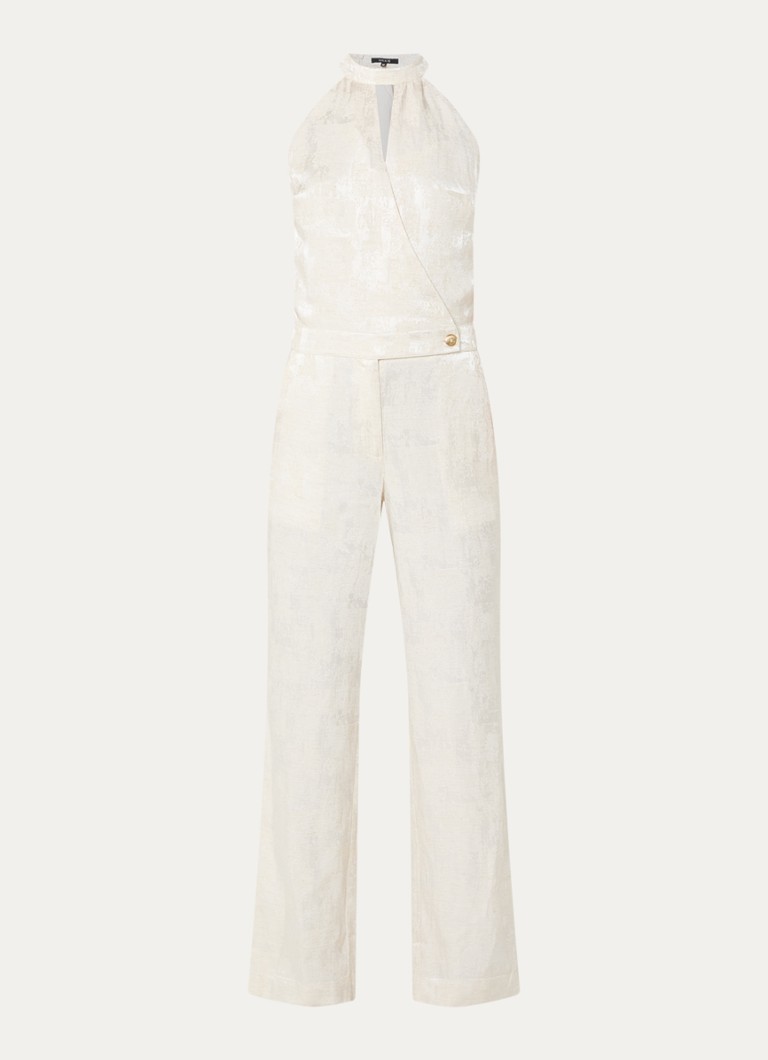 NIKKIE Dames Rialto straight fit jumpsuit met jacquard dessin in de kleur Creme