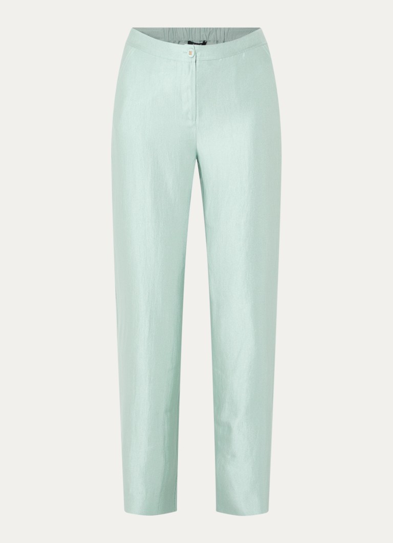 NIKKIE Dames Alira high waist loose fit broek met steekzakken en metallic finish in de kleur Lichtblauw