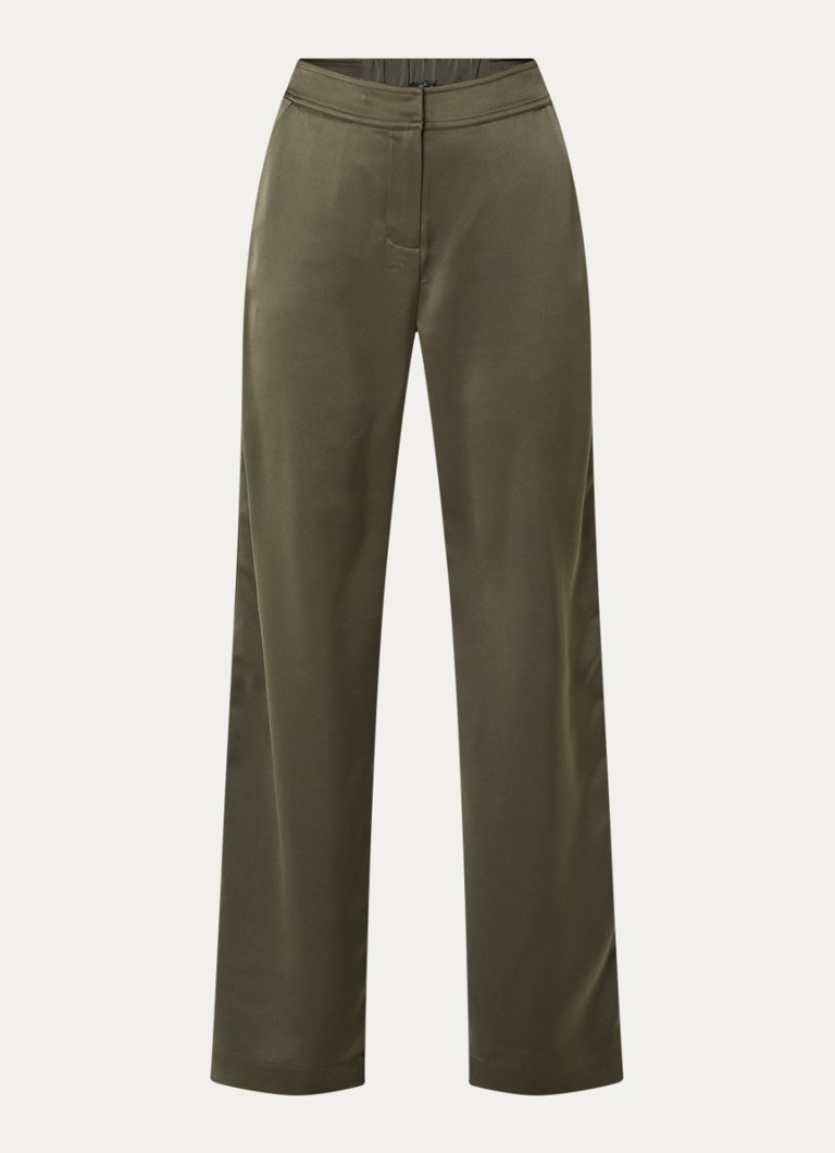 NIKKIE Dames Aivy high waist loose fit pantalon van satijn in de kleur Bronsgroen